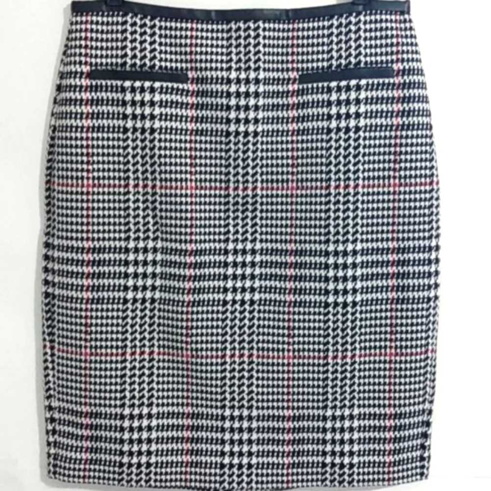 TALBOTS NWT HOUNDSTOOTH FAUX LEATHER TRIM PENCIL SKIRT SIZE 8